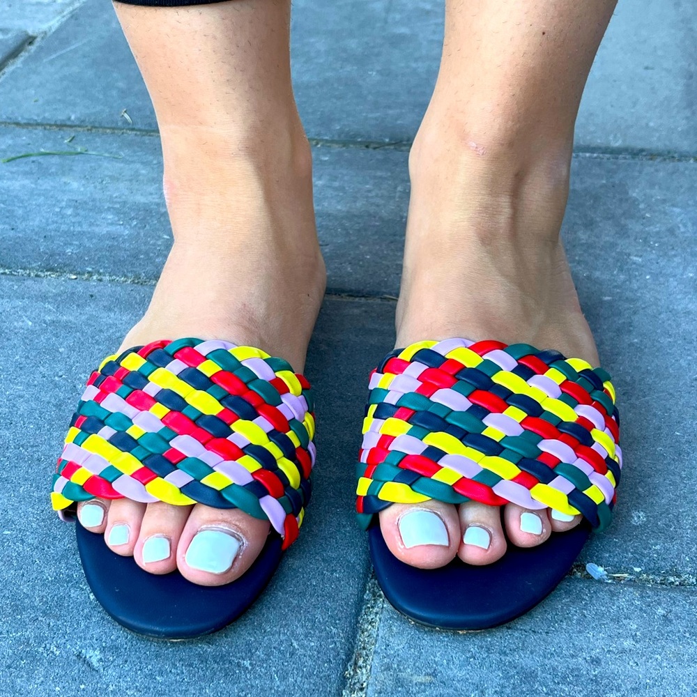 J.CREW Cora slide sandals in rainbow check - SIZE 6